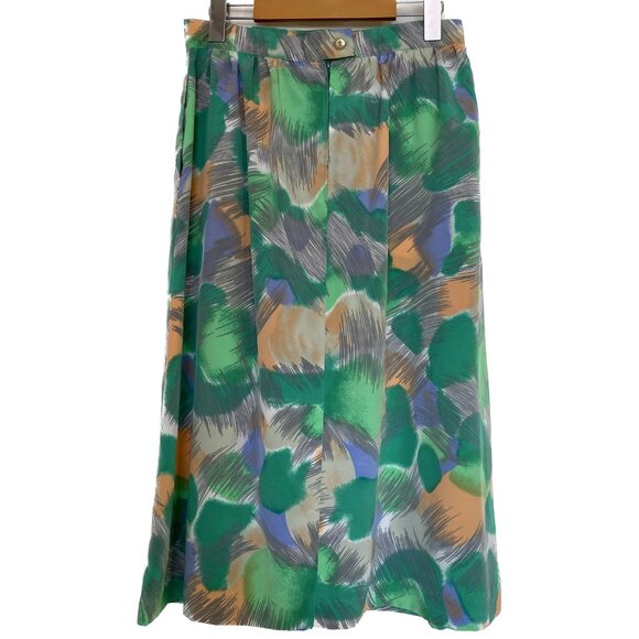 Vintage Pleated Skirt Women S/M Petites Green Purple Peach Geo 80s 90s Pockets - Picture 2 of 14